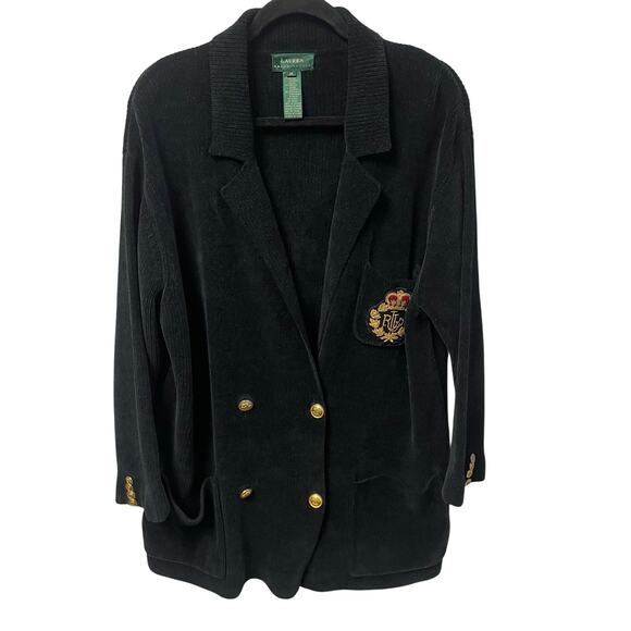 Vintage Lauren Ralph Lauren Royal Crest Double Breasted Blazer Black Medium - Picture 1 of 7